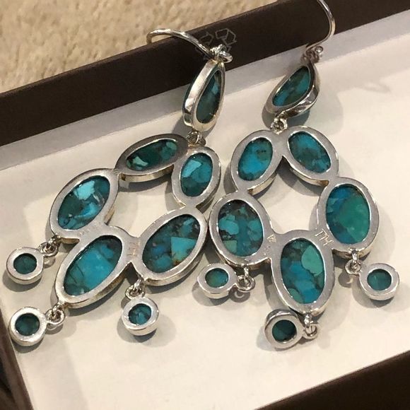 SILPADA Turquoise Sterling Silver Chandelier Vieques Drop Dangle Earrings W3289 - Picture 5 of 7